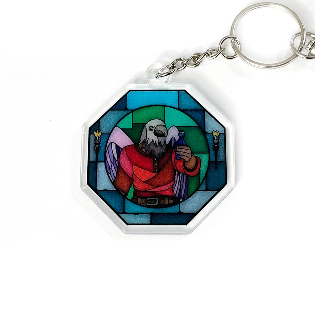 Stained Glass Mordecai acrylic charm keychain, zipper clip