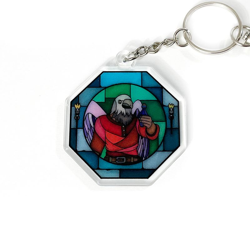 Stained Glass Mordecai acrylic charm keychain, zipper clip