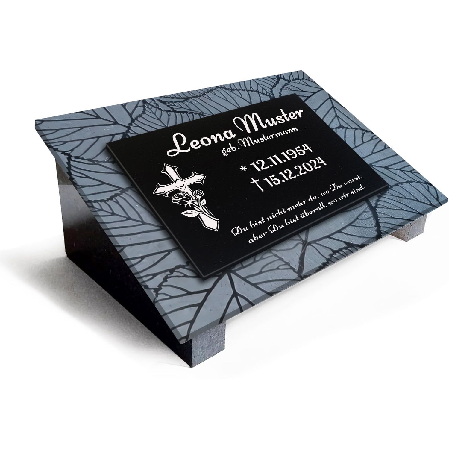 Premium Grabstein aus indischem Granit Absolut Black– mit Tiefengravur Rahmen, Lasergravur &amp; 3-Fach Versiegelung im Format 40x30cm