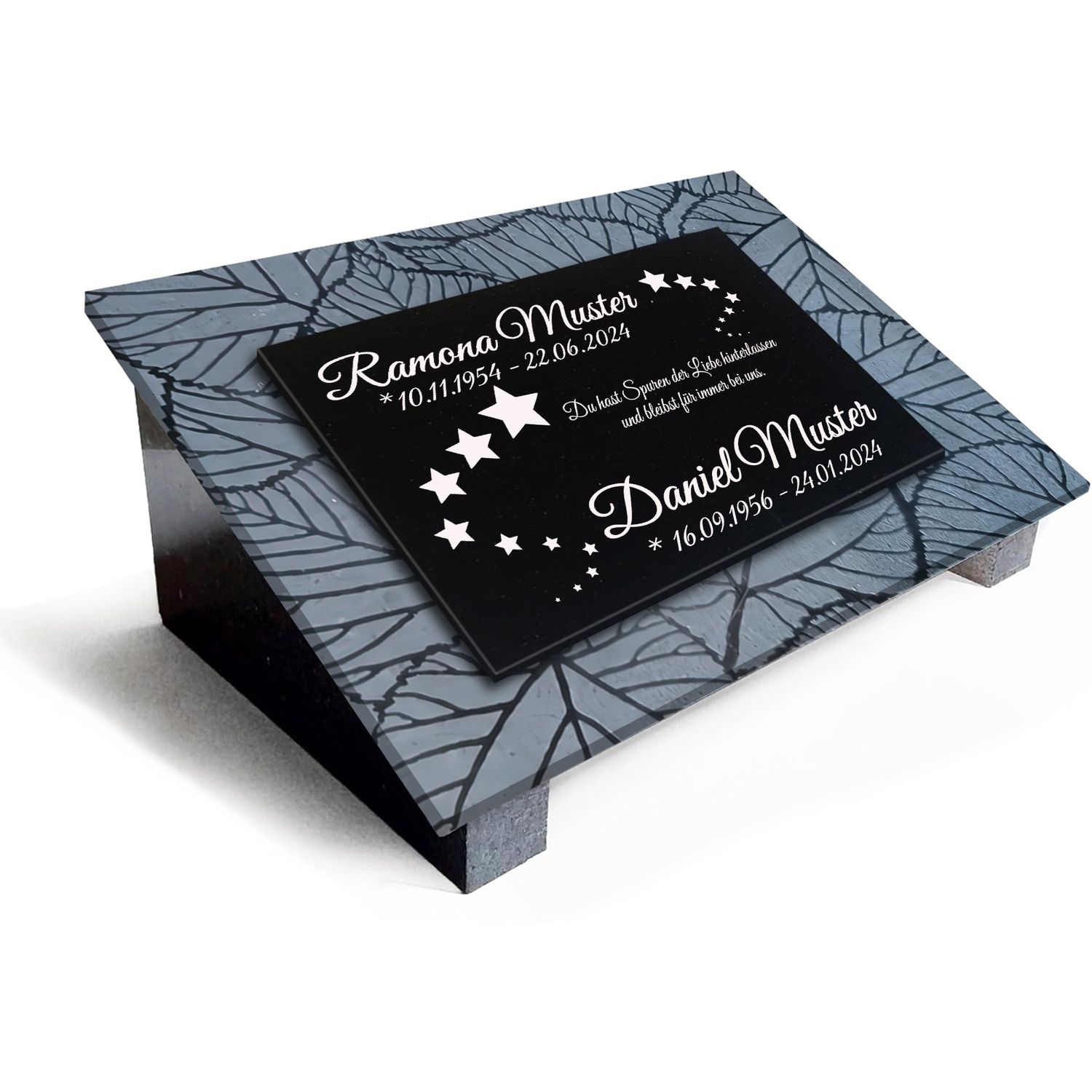 Premium Grabstein aus indischem Granit Absolut Black– mit Tiefengravur Rahmen, Lasergravur &amp; 3-Fach Versiegelung im Format 40x30cm