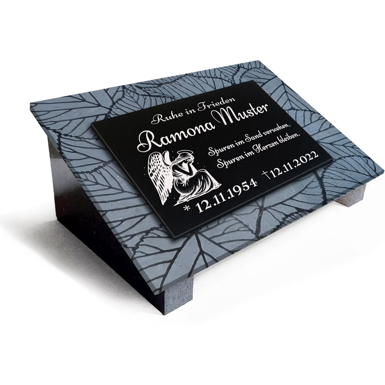 Premium Grabstein aus indischem Granit Absolut Black– mit Tiefengravur Rahmen, Lasergravur &amp; 3-Fach Versiegelung im Format 40x30cm
