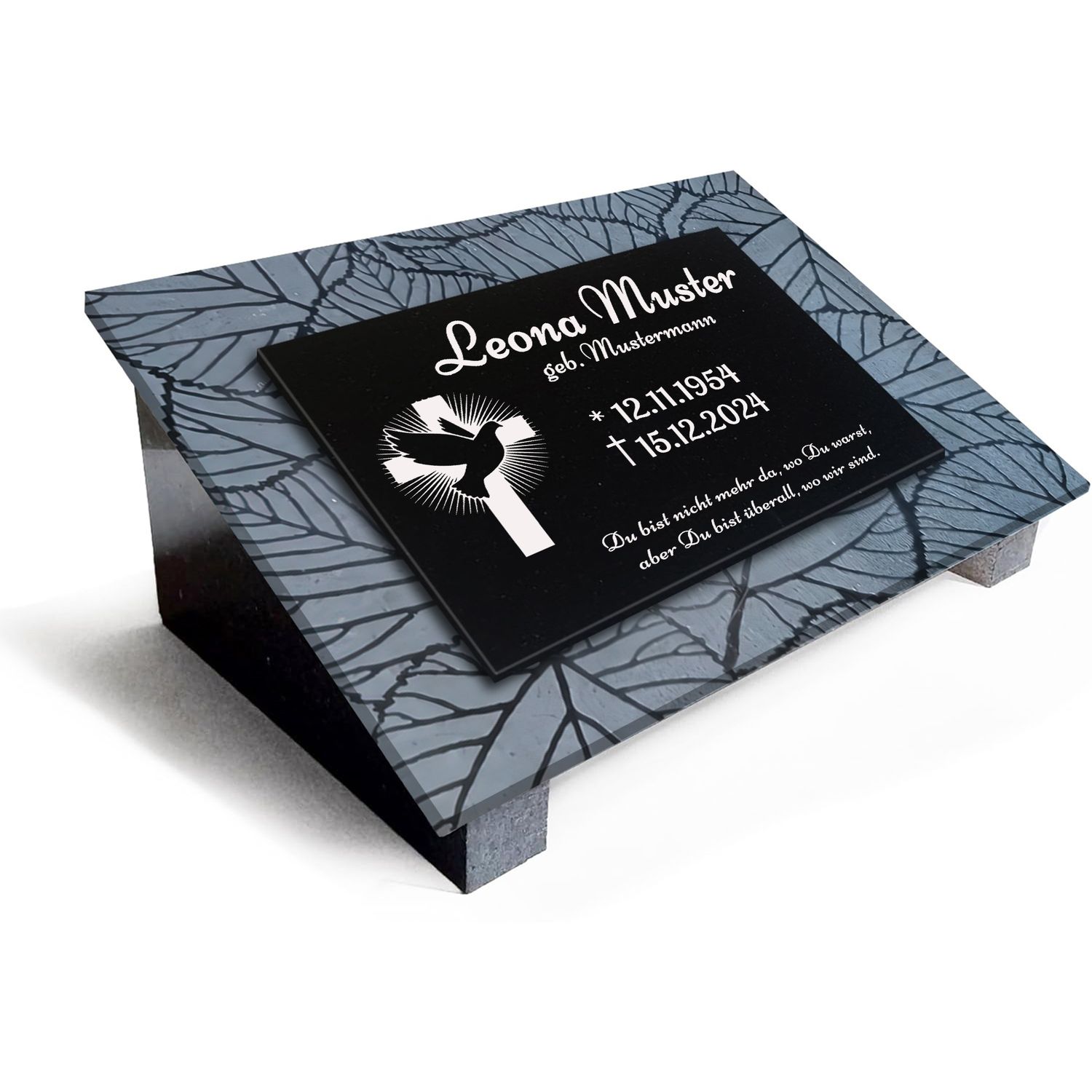 Premium Grabstein aus indischem Granit Absolut Black– mit Tiefengravur Rahmen, Lasergravur &amp; 3-Fach Versiegelung im Format 40x30cm