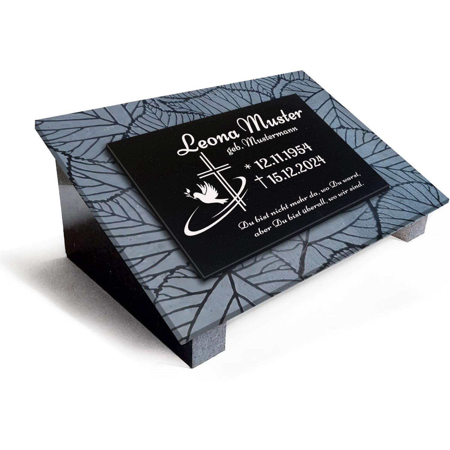 Premium Grabstein aus indischem Granit Absolut Black– mit Tiefengravur Rahmen, Lasergravur &amp; 3-Fach Versiegelung im Format 40x30cm