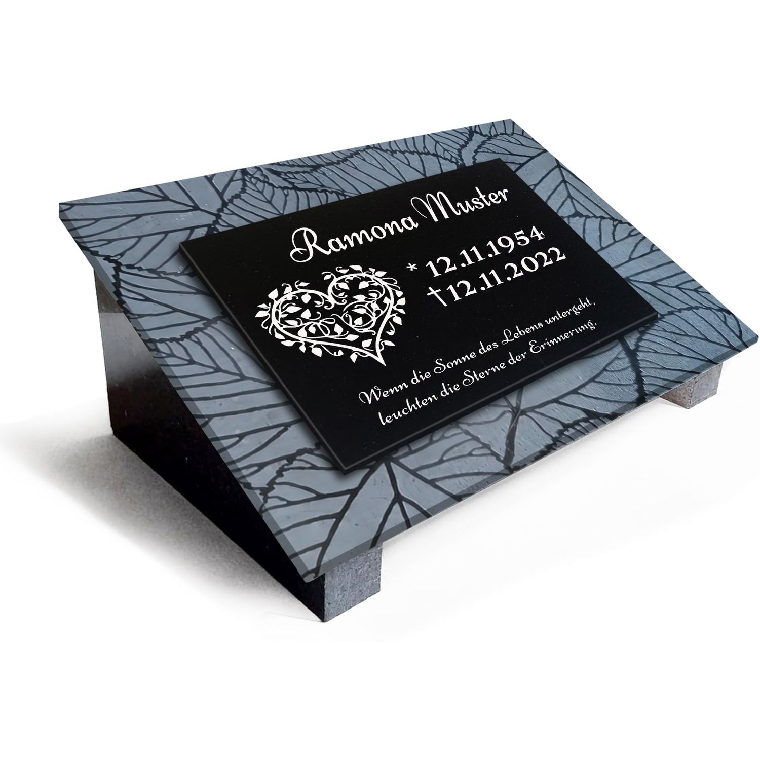 Premium Grabstein aus indischem Granit Absolut Black– mit Tiefengravur Rahmen, Lasergravur &amp; 3-Fach Versiegelung im Format 40x30cm