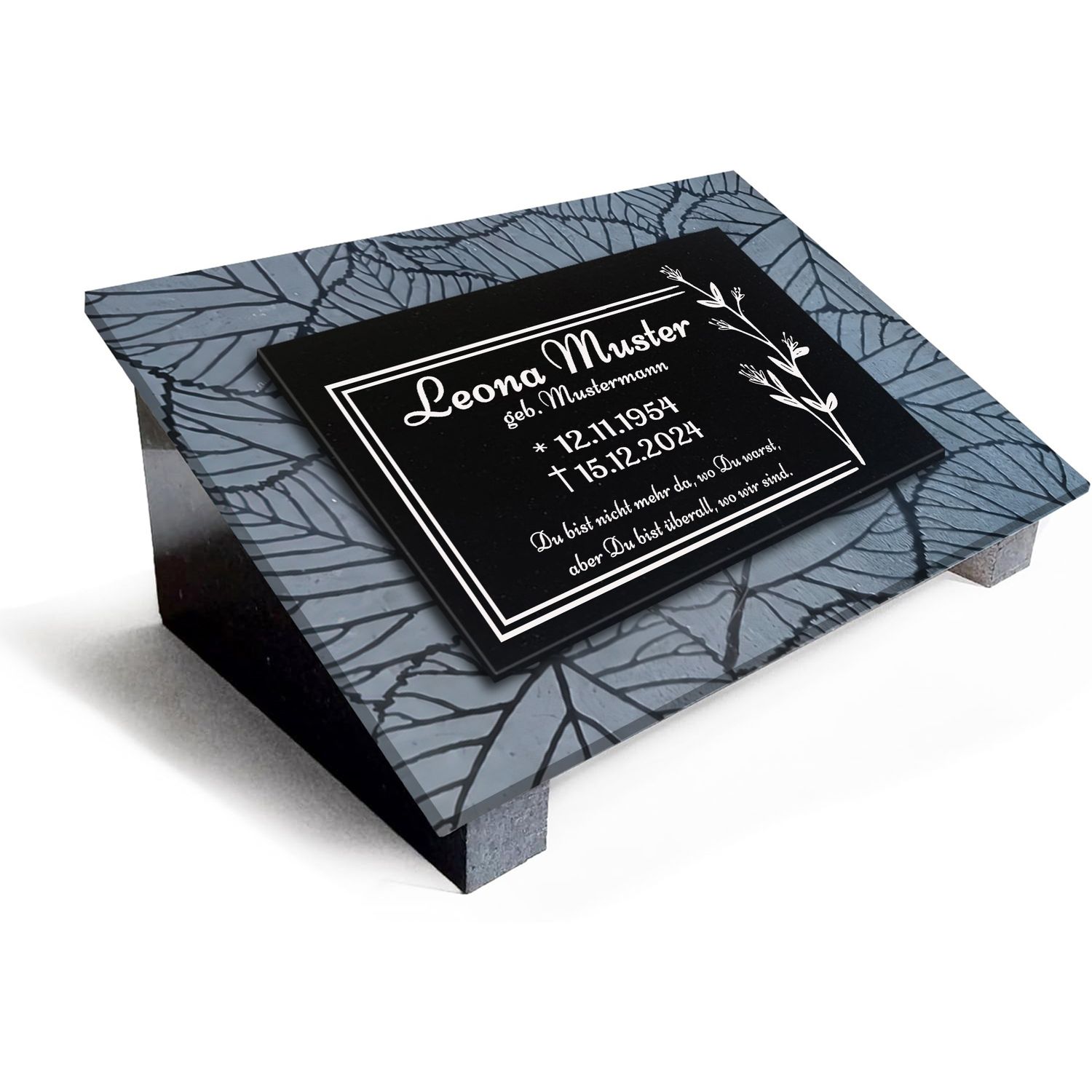 Premium Grabstein aus indischem Granit Absolut Black– mit Tiefengravur Rahmen, Lasergravur &amp; 3-Fach Versiegelung im Format 40x30cm