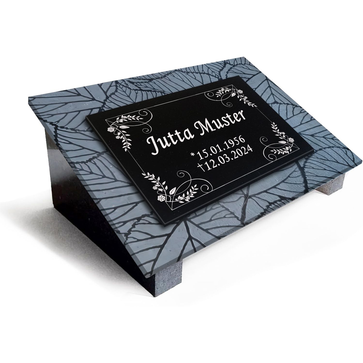 Premium Grabstein aus indischem Granit Absolut Black– mit Tiefengravur Rahmen, Lasergravur &amp; 3-Fach Versiegelung im Format 40x30cm