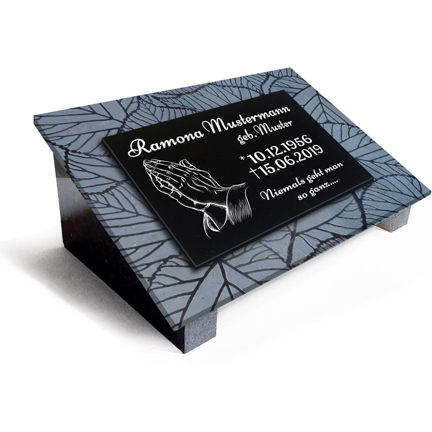 Premium Grabstein aus indischem Granit Absolut Black– mit Tiefengravur Rahmen, Lasergravur &amp; 3-Fach Versiegelung im Format 40x30cm