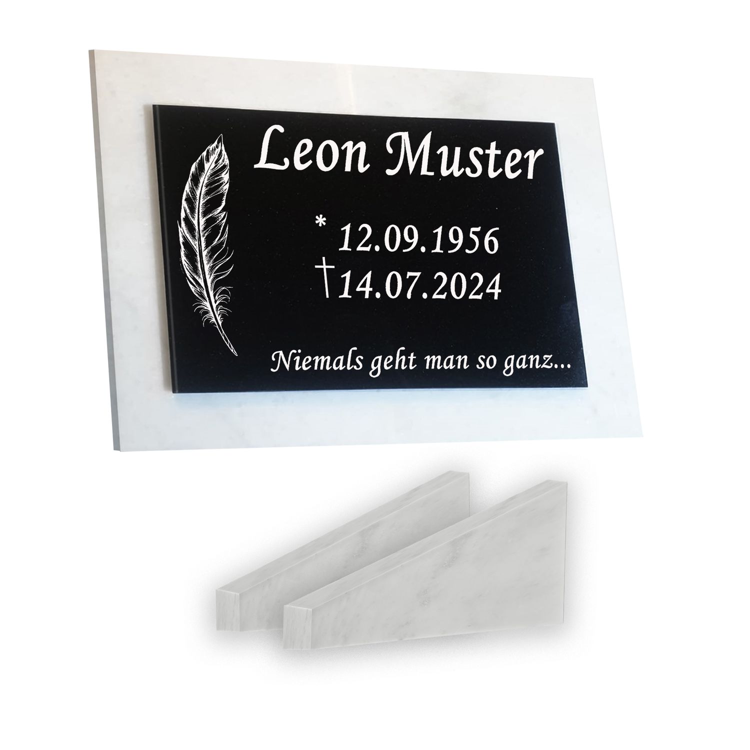 Grabstein Granit + Marmor mit Stützen 40x30x1cm personalisierte Grabplatte