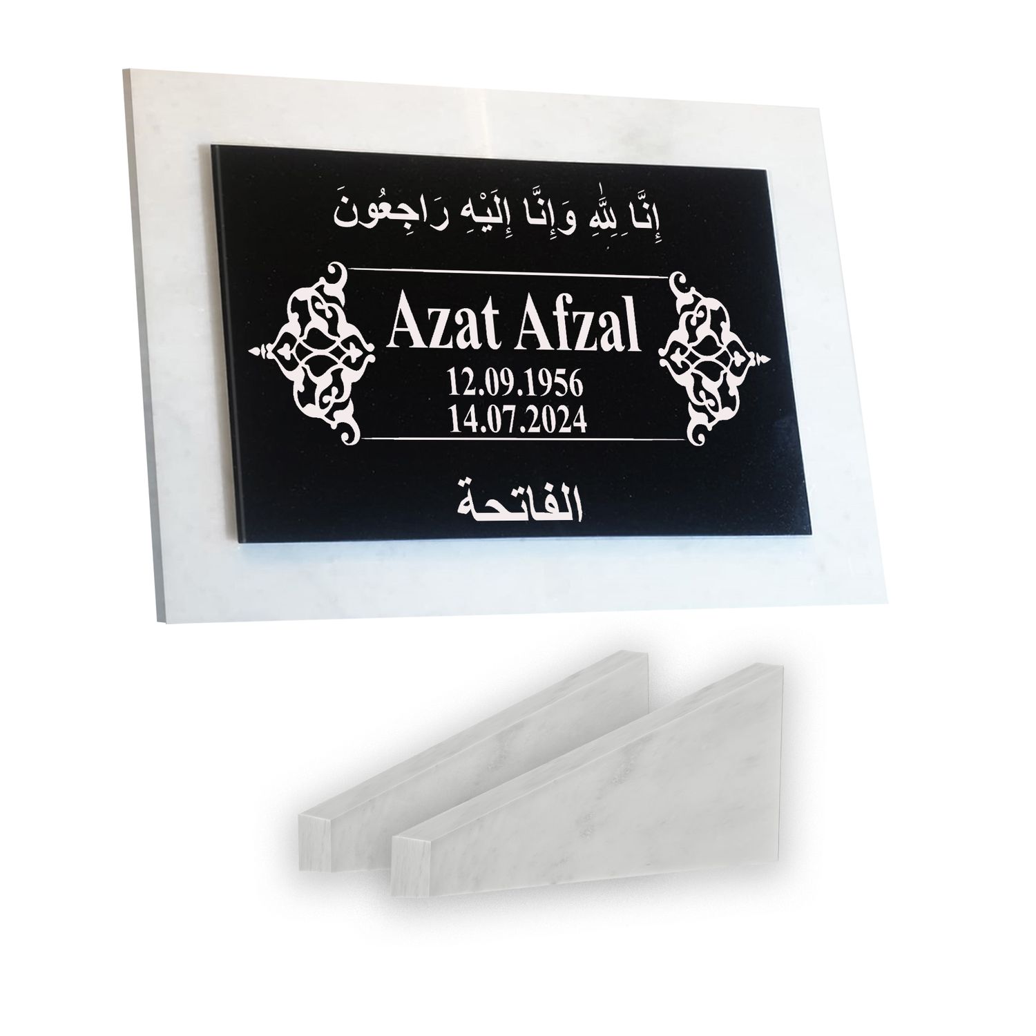 Grabstein Granit + Marmor mit Stützen 40x30x1cm personalisierte Grabplatte