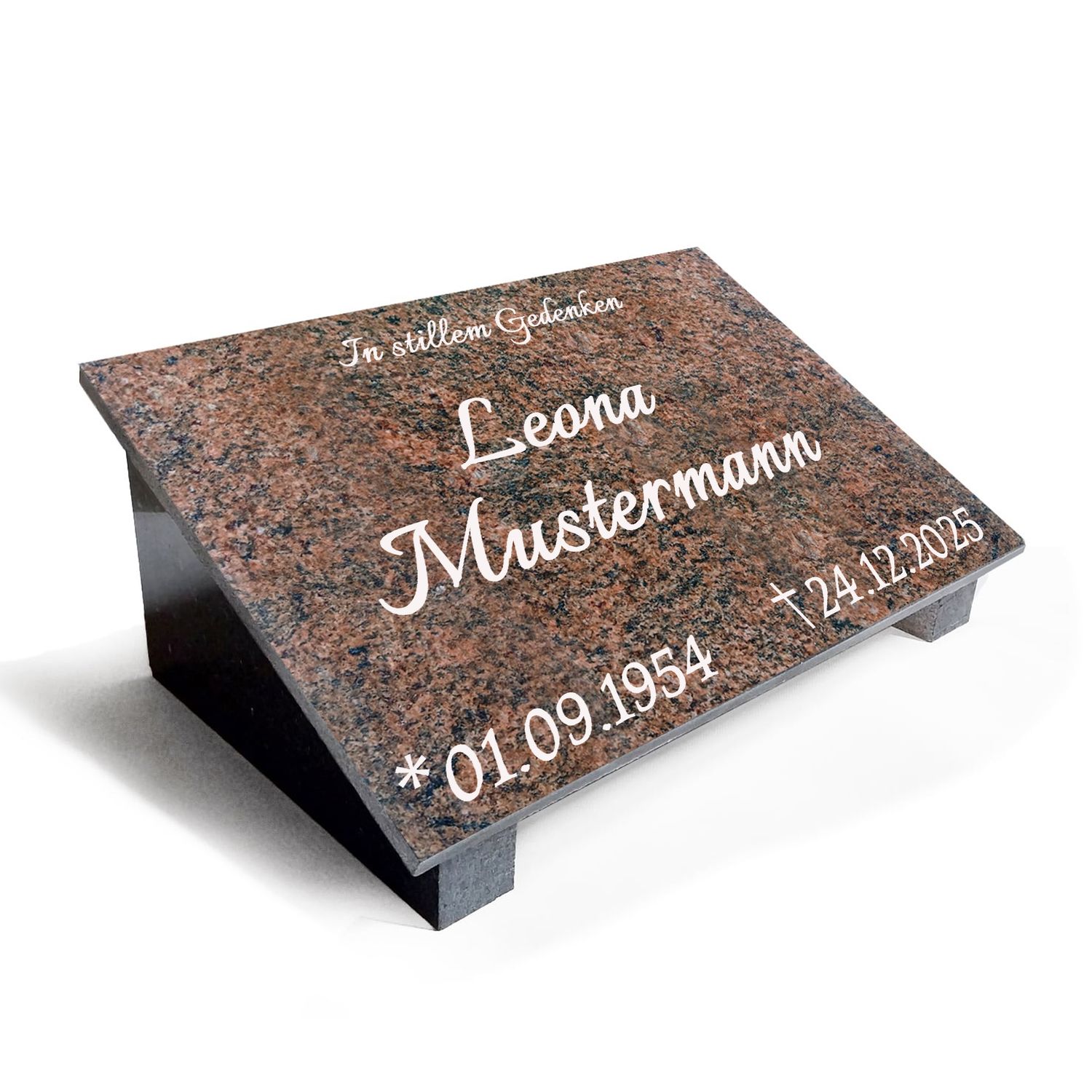 Granit Grabstein Multicolor Rot mit Stützen poliert MB06