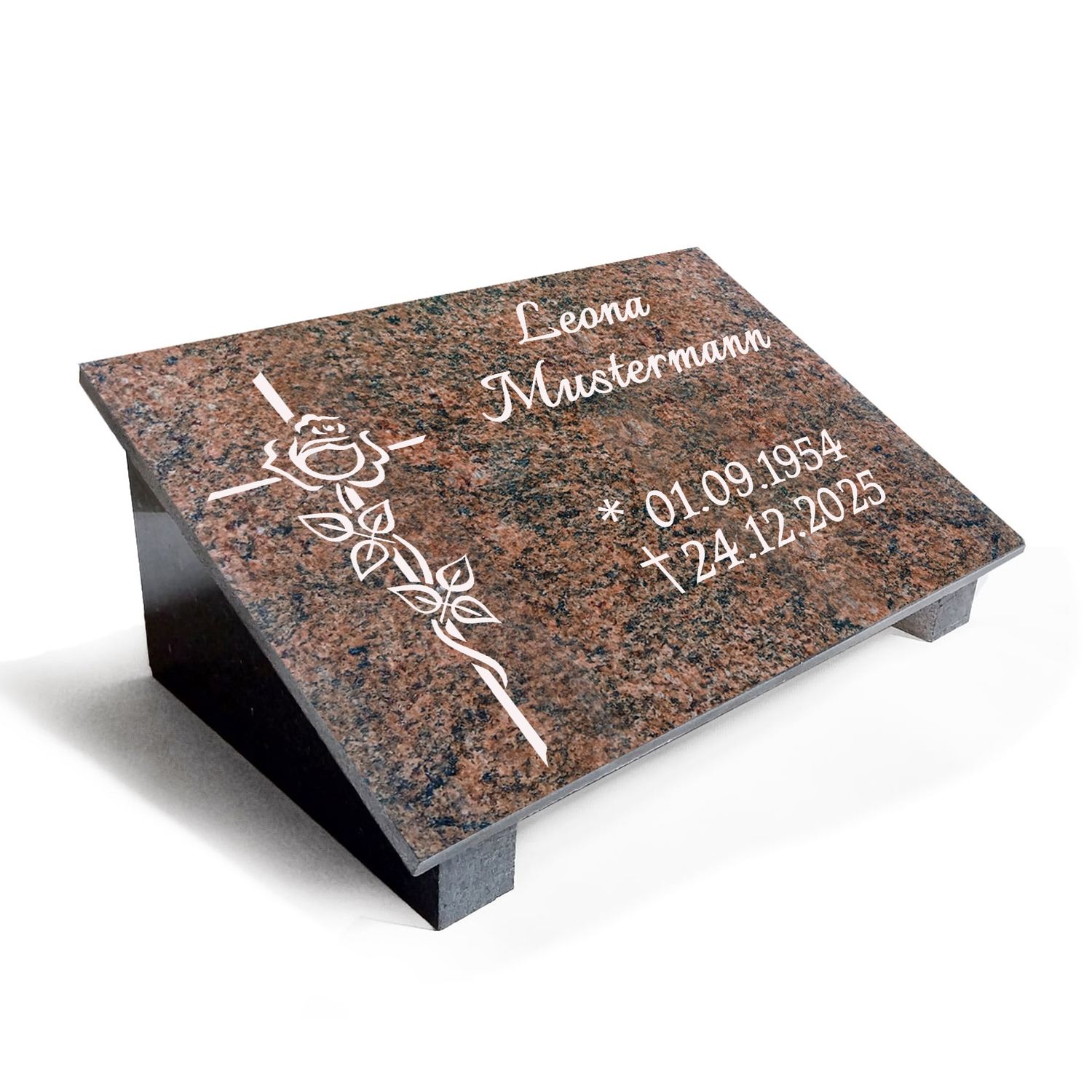 Granit Grabstein Multicolor Rot mit Stützen poliert MB02