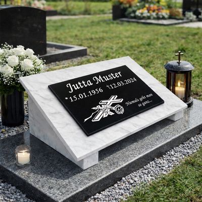 Grabstein Granit + Marmor mit Stützen 40x30x1cm personalisierte Grabplatte JU10 Grabstein Granit + Marmor mit Stützen 40x30x1cm personalisierte Grabplatte JU10