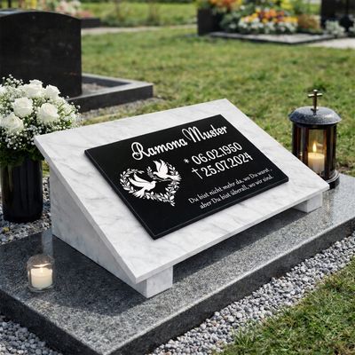 Grabstein Granit + Marmor mit Stützen 40x30x1cm personalisierte Grabplatte MA02 Grabstein Granit + Marmor mit Stützen 40x30x1cm personalisierte Grabplatte MA02
