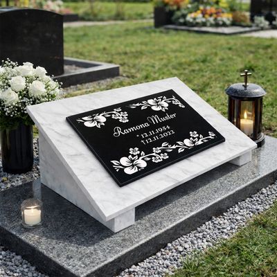 Grabstein Granit + Marmor mit Stützen 40x30x1cm personalisierte Grabplatte ND5 Grabstein Granit + Marmor mit Stützen 40x30x1cm personalisierte Grabplatte ND5