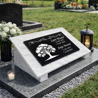 Grabstein Granit + Marmor mit Stützen 40x30x1cm personalisierte Grabplatte SB23 Grabstein Granit + Marmor mit Stützen 40x30x1cm personalisierte Grabplatte SB23