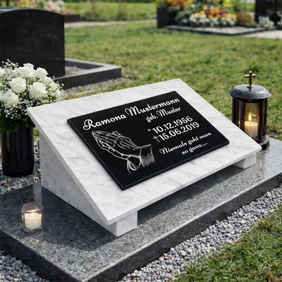 Grabstein Granit + Marmor mit Stützen 40x30x1cm personalisierte Grabplatte KD4 Grabstein Granit + Marmor mit Stützen 40x30x1cm personalisierte Grabplatte KD4