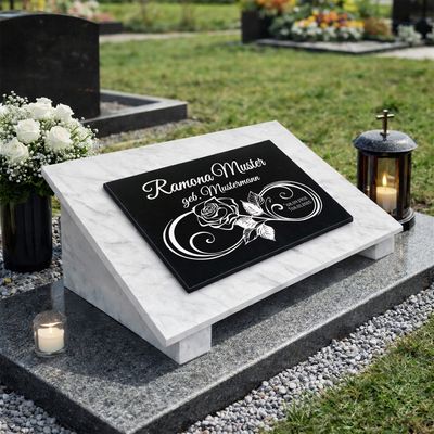 Grabstein Granit + Marmor mit Stützen 40x30x1cm personalisierte Grabplatte KD12 Grabstein Granit + Marmor mit Stützen 40x30x1cm personalisierte Grabplatte KD12