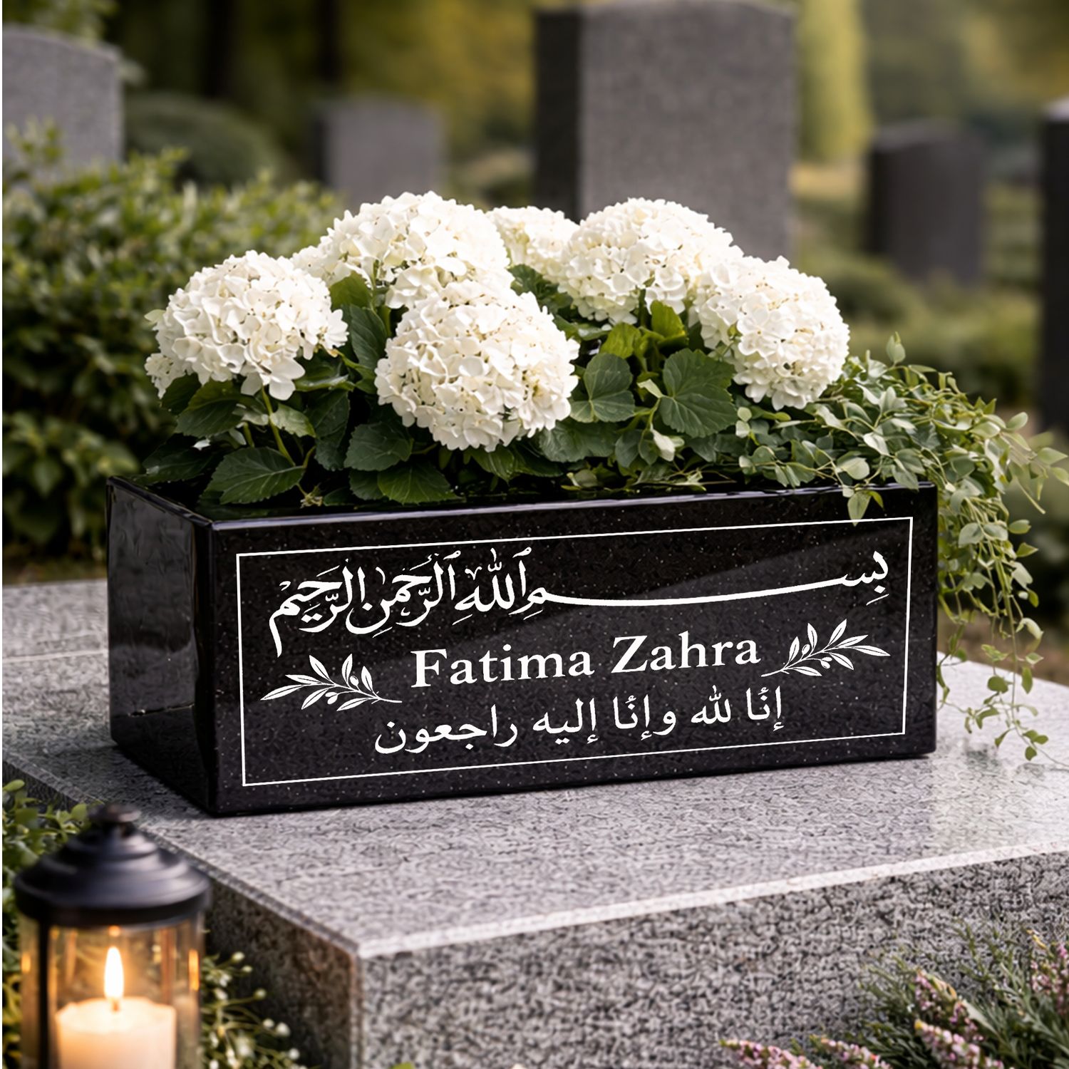 Hochwertige Grab Blumenkasten mit Gravur &amp; Granit-Blumenkübel Friedhof صندوق زهور لقبر من الجرانيت زينة شاهد القبر BU7