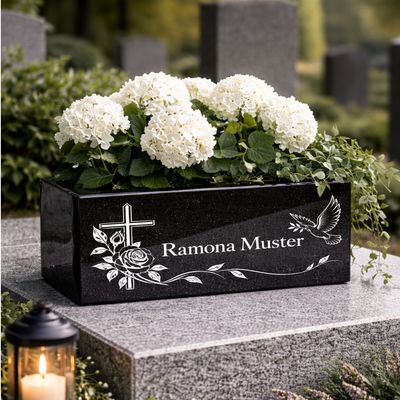 Hochwertige Grab Blumenkasten mit Gravur & Granit-Blumenkübel Friedhof BU11 Hochwertige Grab Blumenkasten mit Gravur & Granit-Blumenkübel Friedhof BU11
