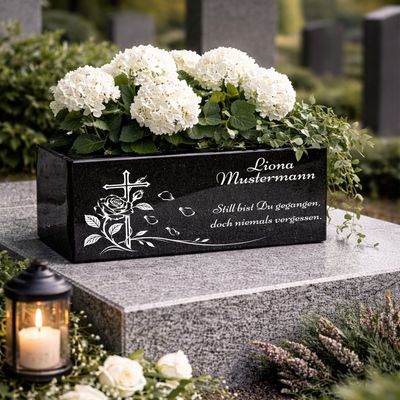 Hochwertige Grab Blumenkasten mit Gravur & Granit-Blumenkübel Friedhof M8 Hochwertige Grab Blumenkasten mit Gravur & Granit-Blumenkübel Friedhof M8