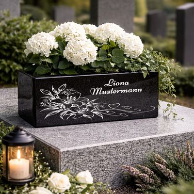 Hochwertige Grab Blumenkasten mit Gravur & Granit-Blumenkübel Friedhof M19 Hochwertige Grab Blumenkasten mit Gravur & Granit-Blumenkübel Friedhof M19