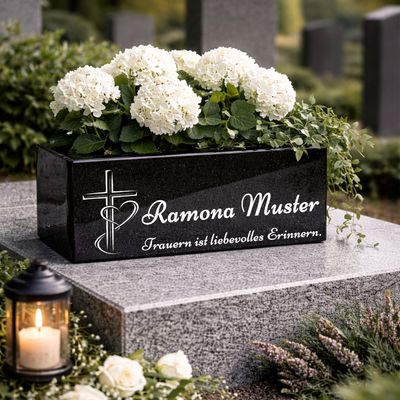 Hochwertige Grab Blumenkasten mit Gravur & Granit-Blumenkübel Friedhof M3 Hochwertige Grab Blumenkasten mit Gravur & Granit-Blumenkübel Friedhof M3