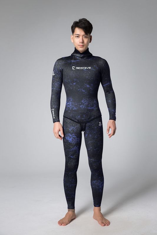 Men's 5mm Blue Hole Nylon Ttwo-Piece Freediving Wetsuit