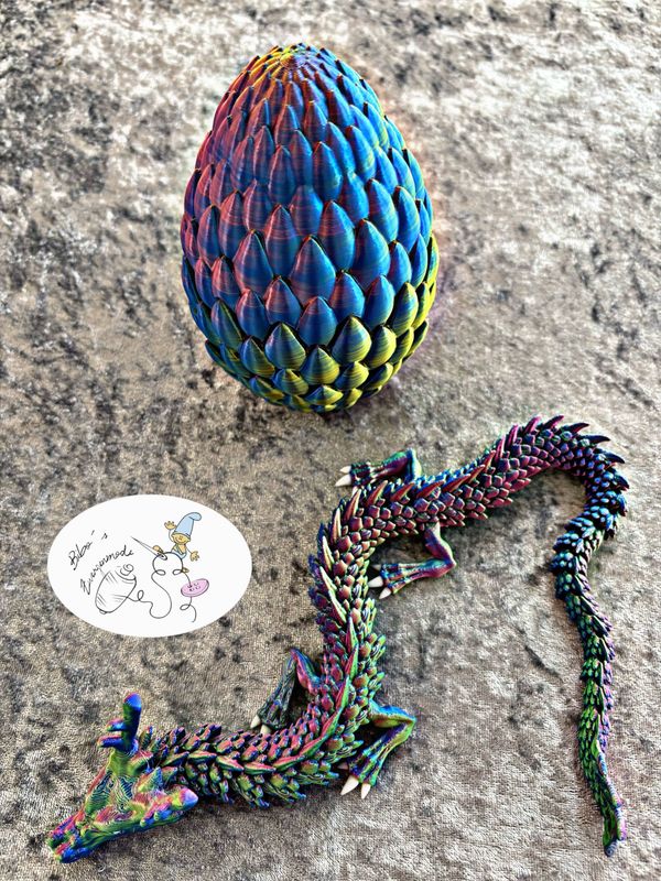 Drache + Ei blau grün rosa
