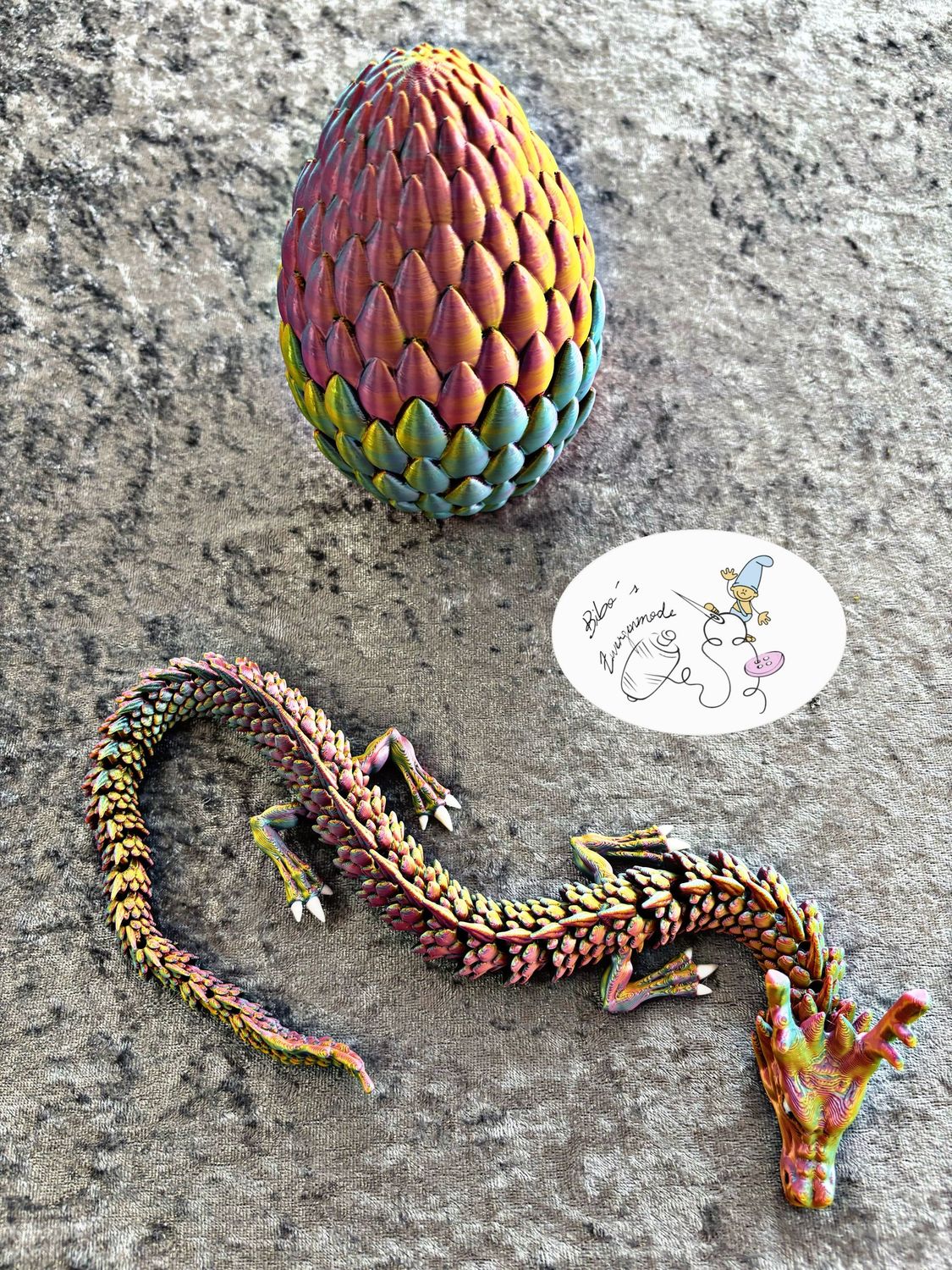 Drache + Ei rosa türkis grün