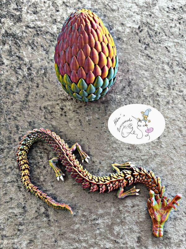 Drache + Ei rosa türkis grün