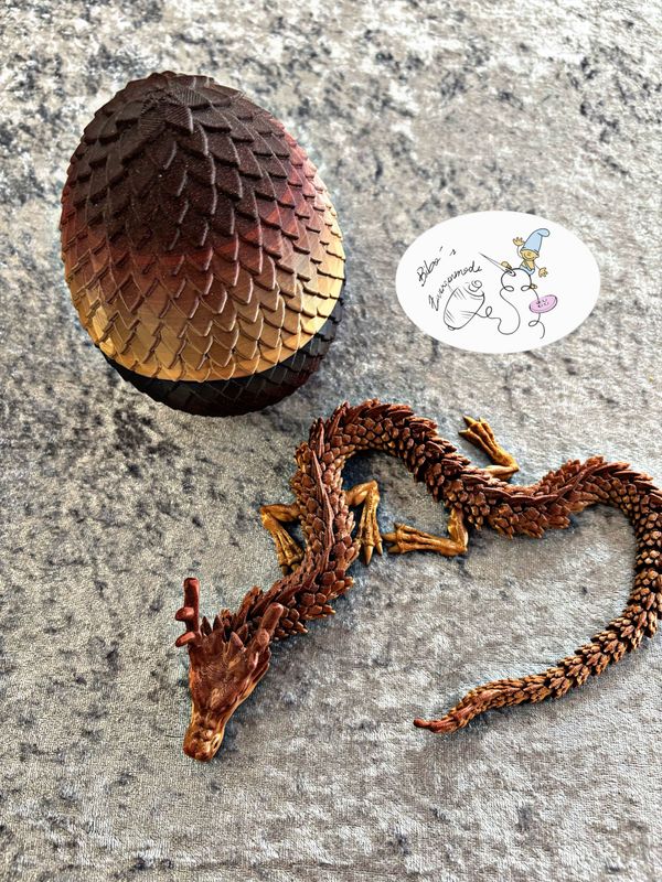 Drache + Ei gold braun
