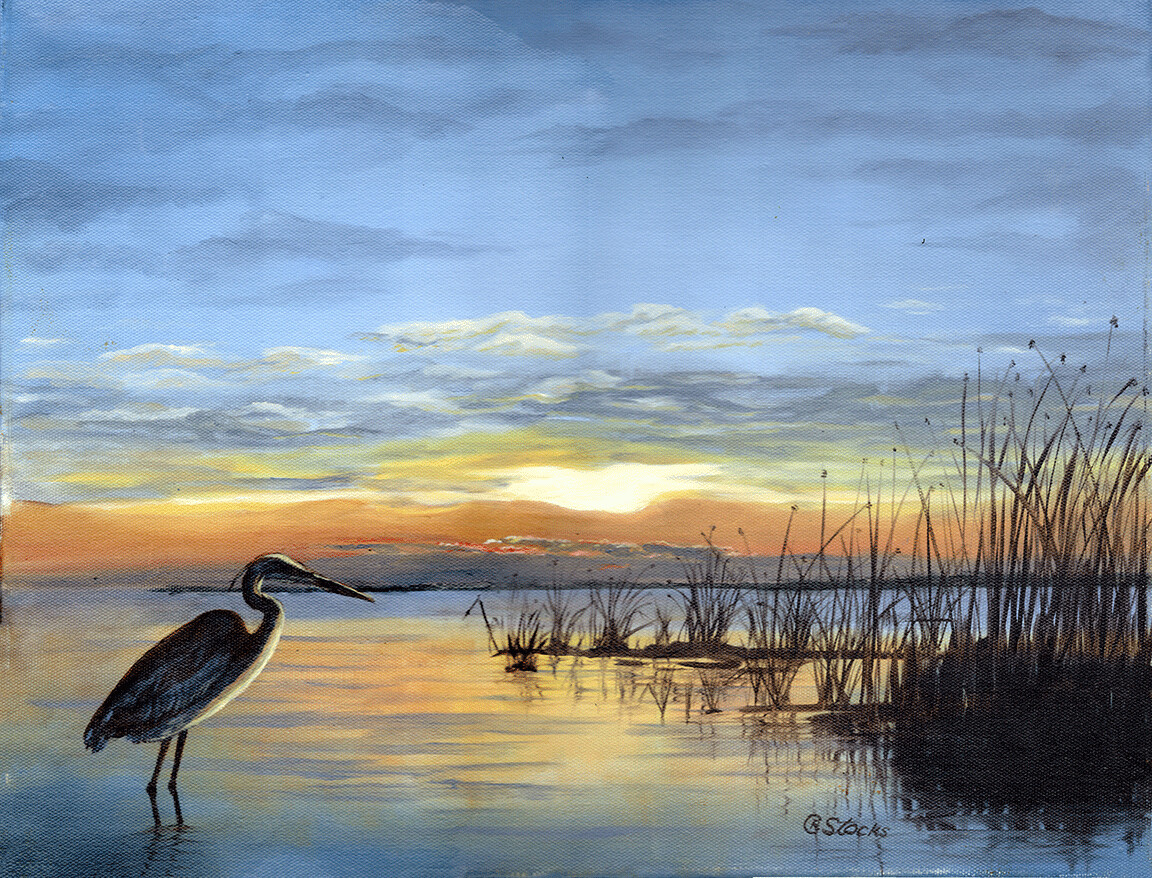 "Blue Heron Sunset" by Charles Stocks