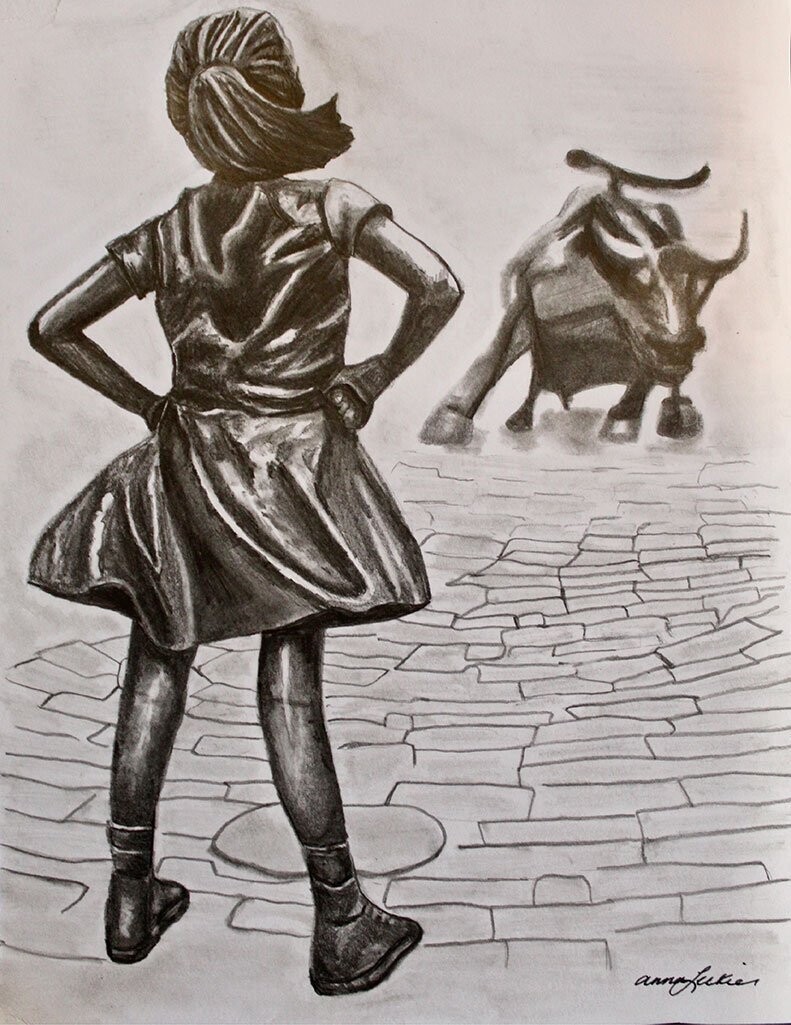 "Fearless Girl" Graphite Drawing by Anna Leckie