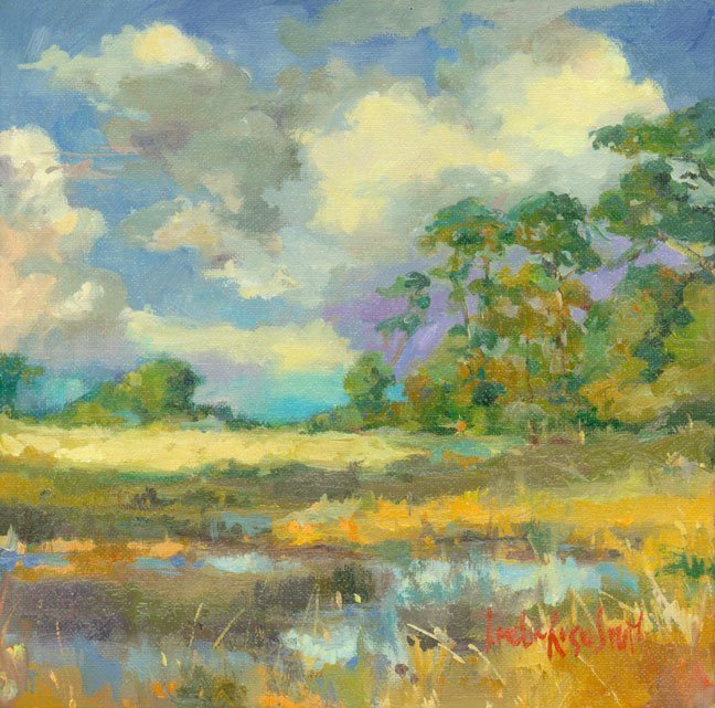 "Puffy Clouds Over Marsh" by Amelia Rose Smith