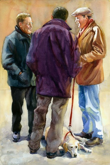 "Three Men and a Dog" by Carolyn Epperly