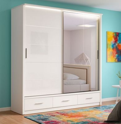 High Gloss Sliding Mirrored Door Wardrobe - Florence