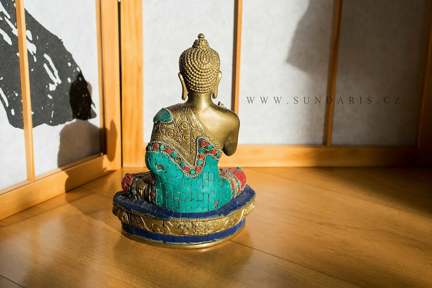 Soška Buddha vykládaná mosaz 12 cm