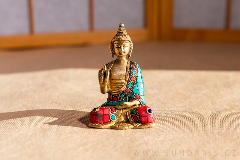 Soška Buddha vykládaná mosaz 12 cm