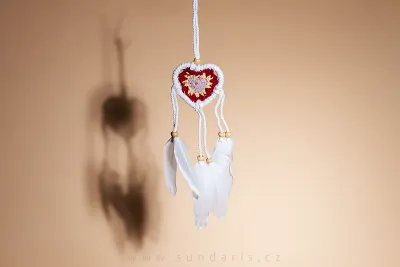 Lapač Snů Srdce 7 cm – Červený