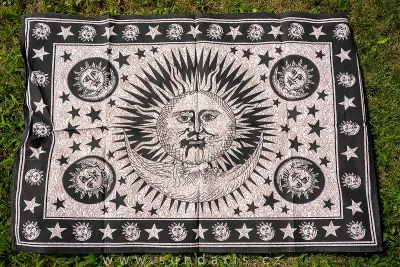 Indická Tištěná Látka Slunce a Měsíc 105x72 cm