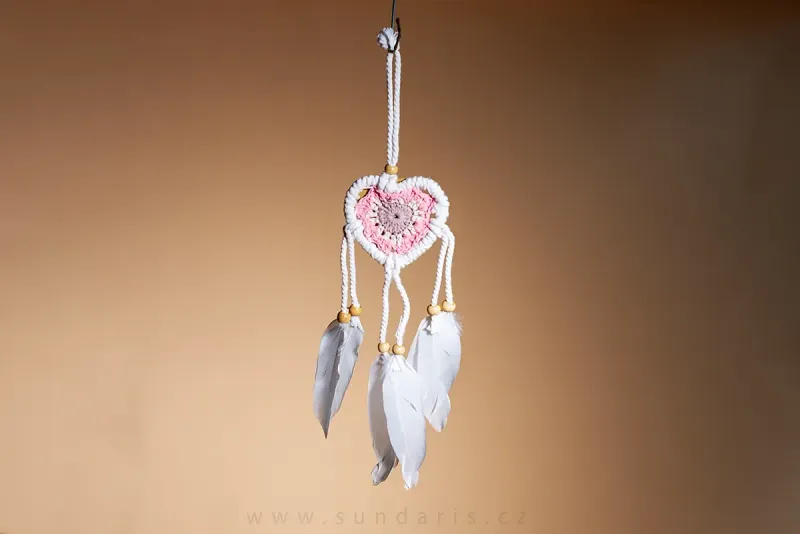 Lapač Snů Srdce 7 cm – Řůžový Lapač Snů Srdce 7 cm – Řůžový