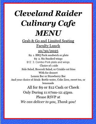 Grab &amp; Go Faculty Lunch 10/30/2025