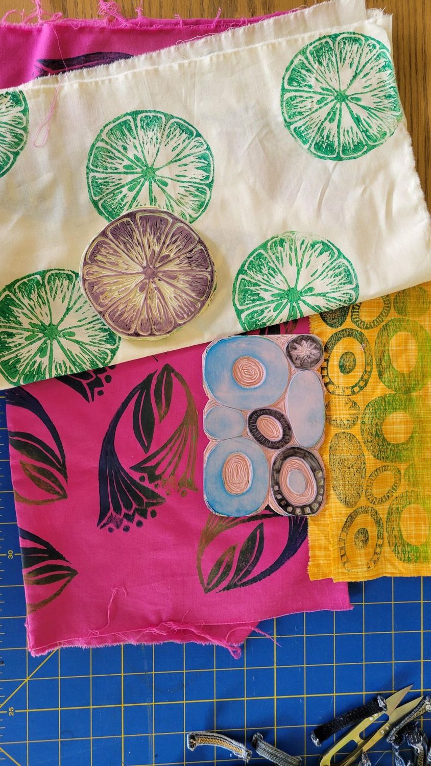 Block printing on Fabric with Jessy in Lansing