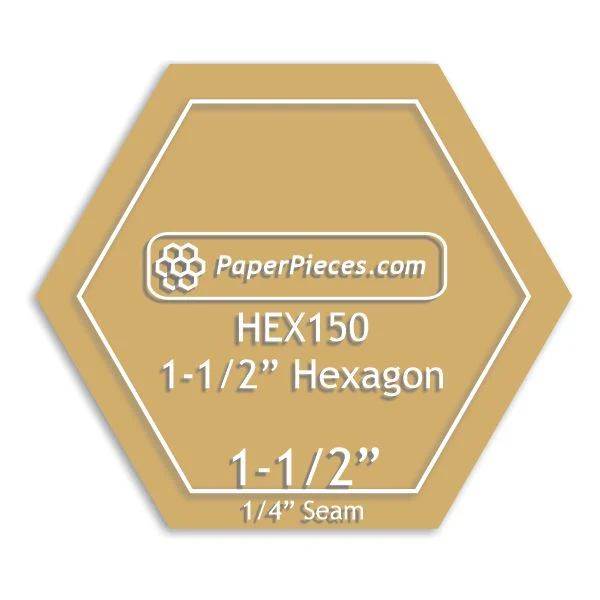1 1/2" Hexagon Acrylic Template 1/4" seam allowance EPP