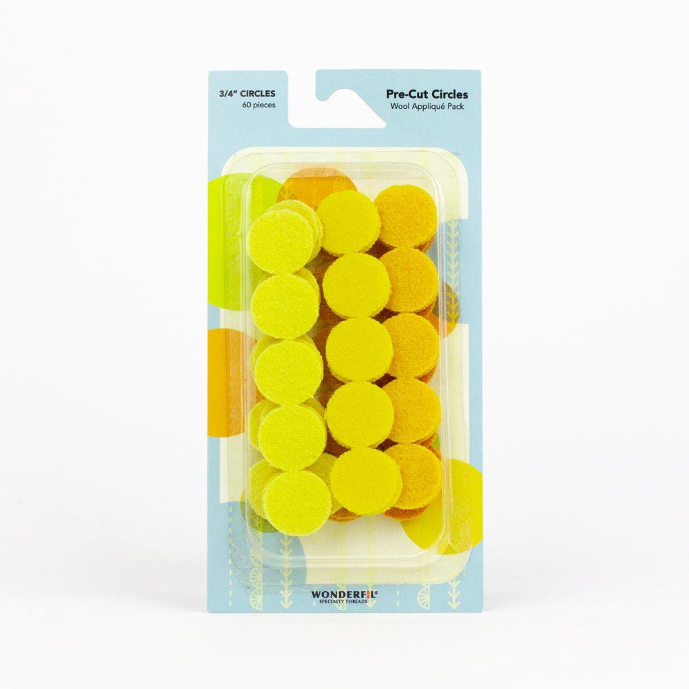 3/4"  Pre-Cut Wool Circles Applique Pack (Assorted Colors) Wonderfil, Color: Yellow 3/4in
