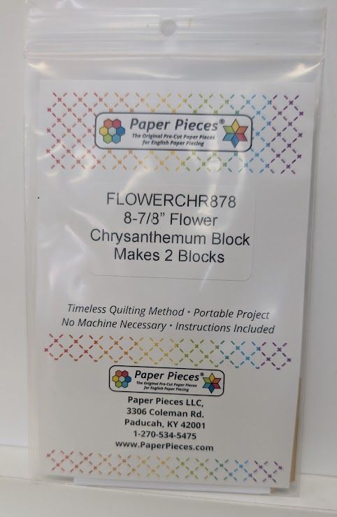 8-7/8" Flowers Chrysanthemums Paper Pieces 2 Blocks EPP