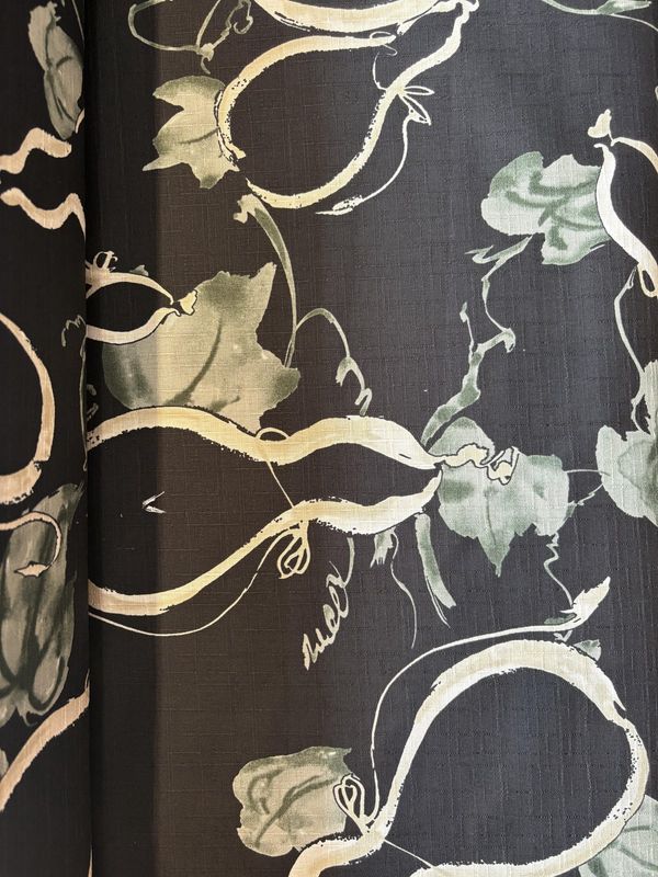 Abstract Gourd Print Black Cotton Shantung  Hokkoh