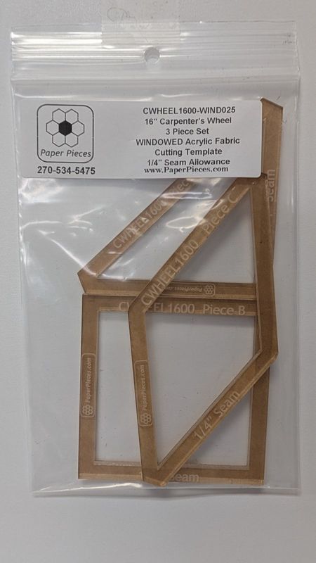 16" Carpenter's Wheel Block 3pc Acrylic Template EPP  Paper Pieces
