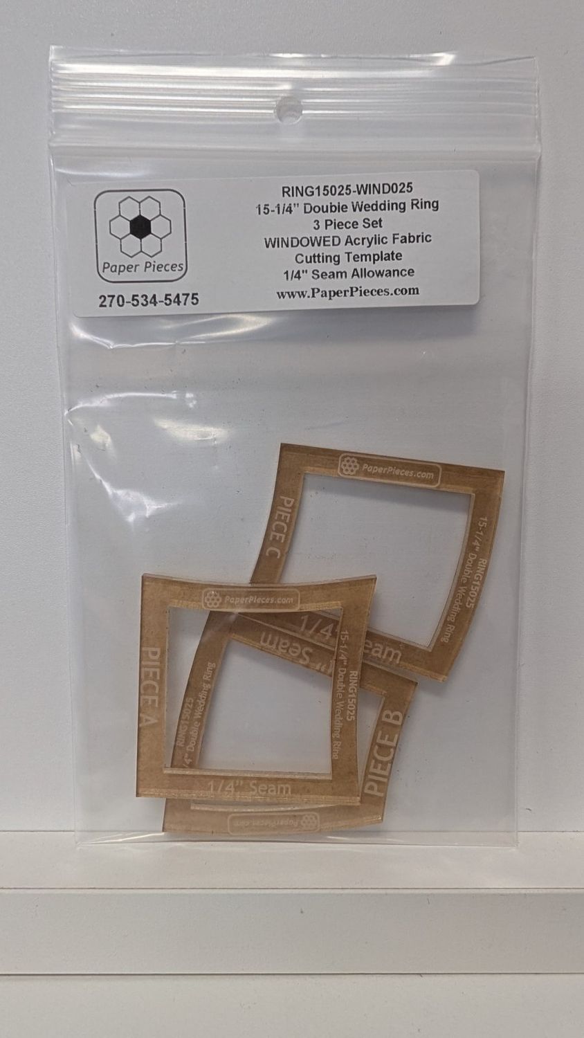 15-1/4" Double Wedding Ring Windowed Acrylic Template 1/4" seam allowance EPP