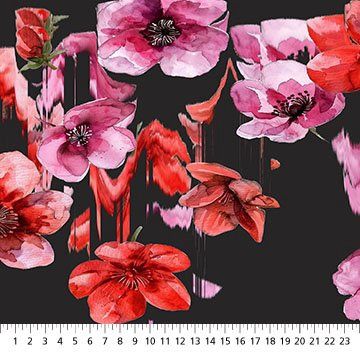 Avalana Viscose Jersey Large Scale Pink and Red Flowers